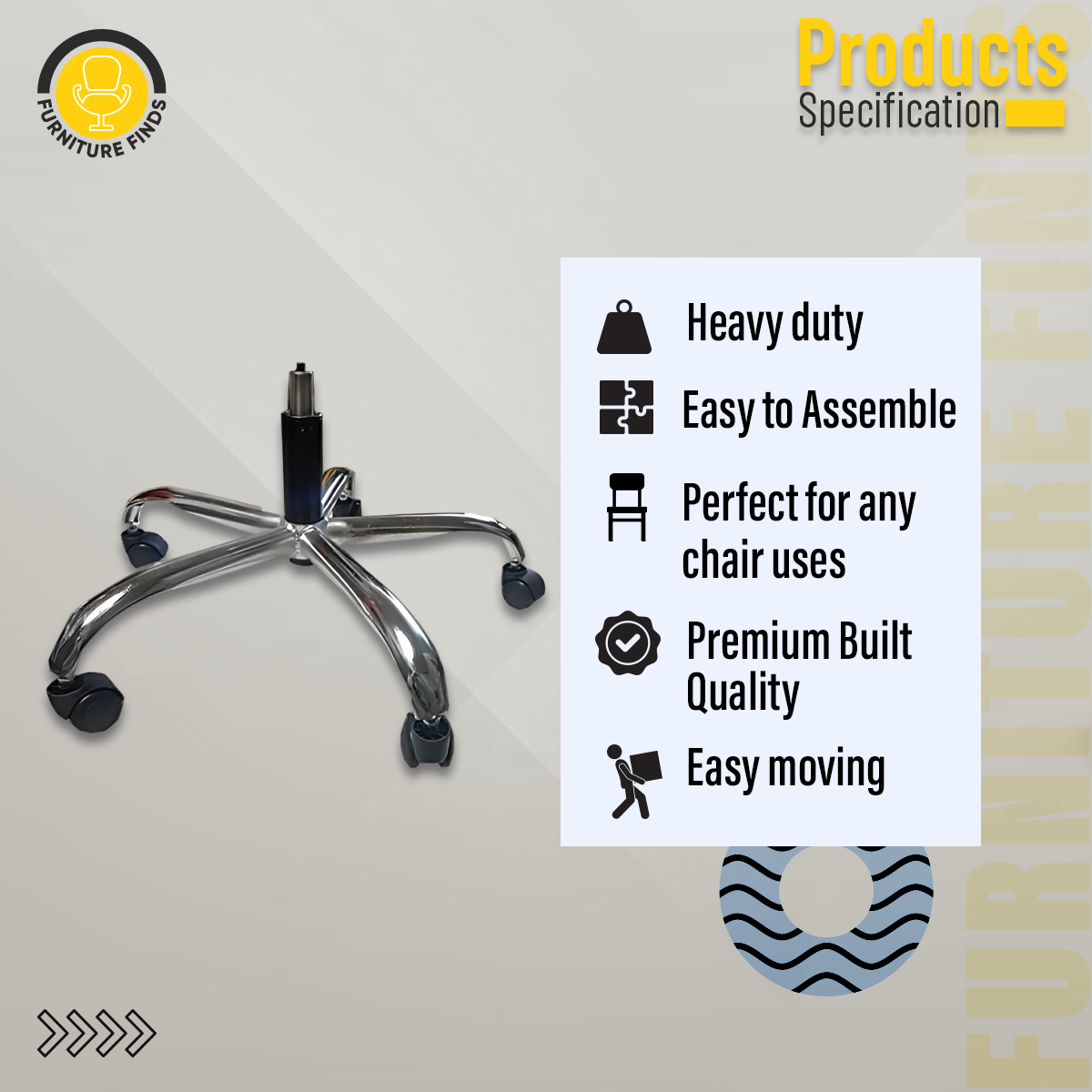 Picture of Chair Steel Base,Wheel,Gas lift (Silver)