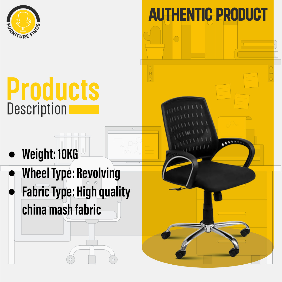 Picture of FF-EC-03ss Smart Office Executive Chair (best Back Support Chair ) Dim-Mesh (Black)