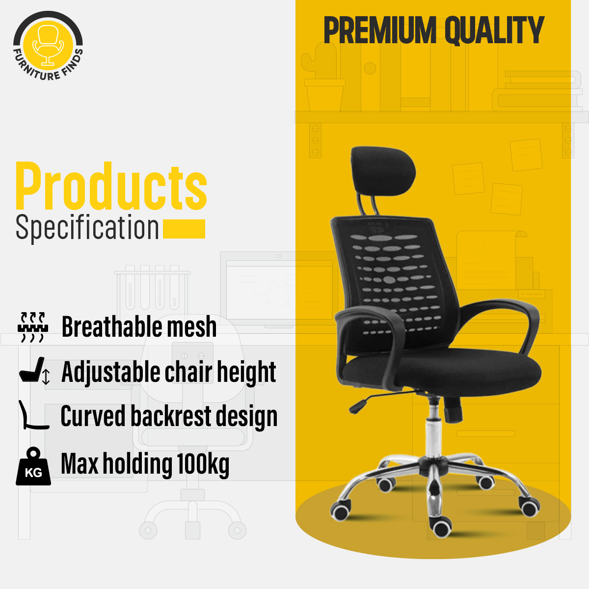 Picture of FF-EC-06ss Executive chair with headrest (Goal Mesh)