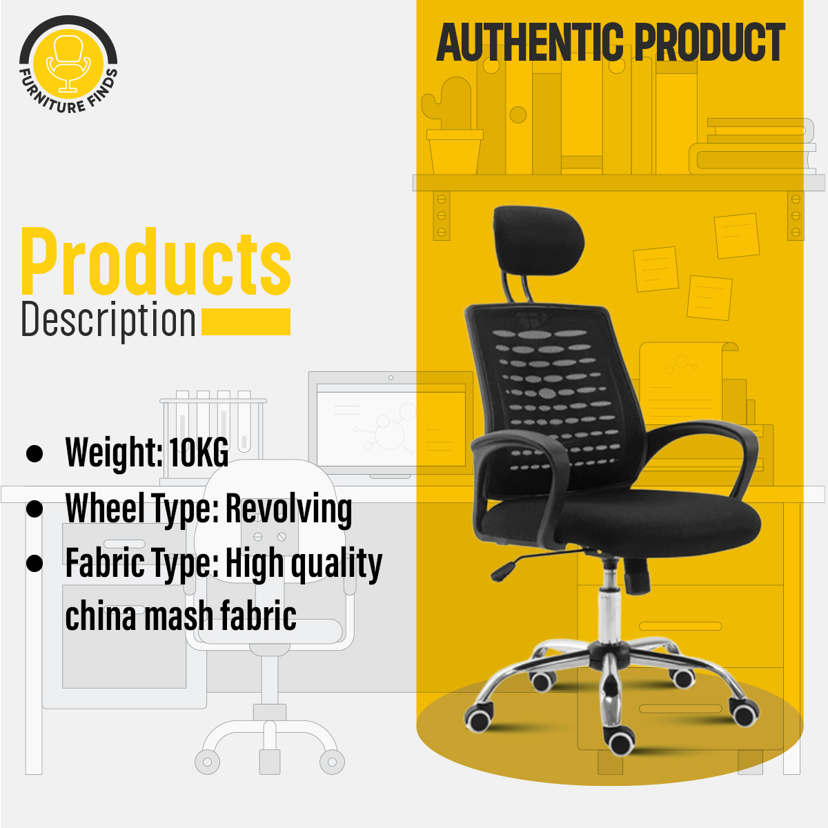 Picture of FF-EC-06ss Executive chair with headrest (Goal Mesh)