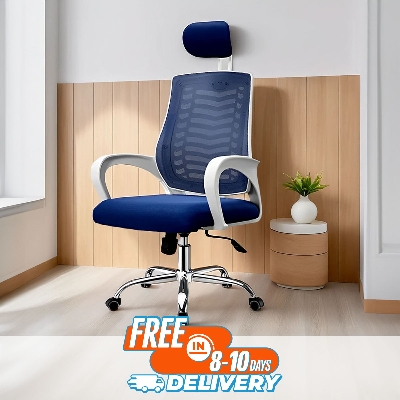 Picture of FF-EC-07ss ( white&blue) Smart Office Manager chair with Headrest (V-Mesh)