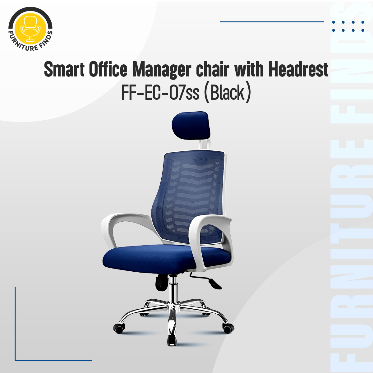 Picture of FF-EC-07ss ( white&blue) Smart Office Manager chair with Headrest (V-Mesh)