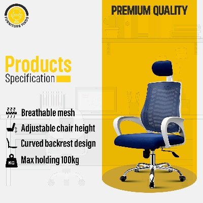 Picture of FF-EC-07ss ( white&blue) Smart Office Manager chair with Headrest (V-Mesh)