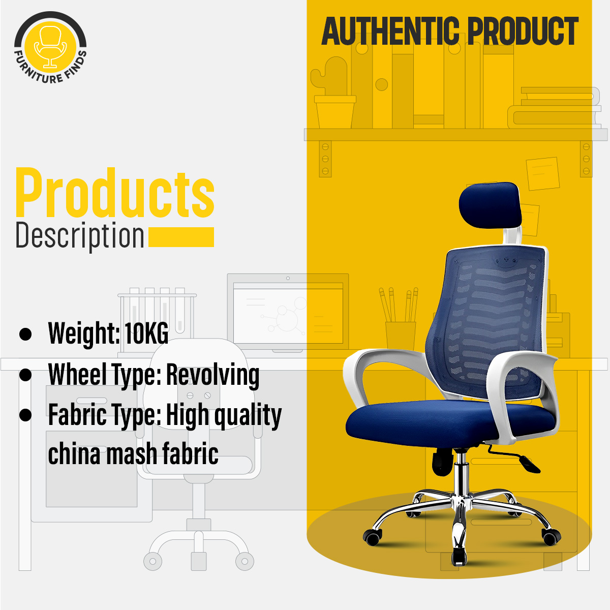 Picture of FF-EC-07ss ( white&blue) Smart Office Manager chair with Headrest (V-Mesh)