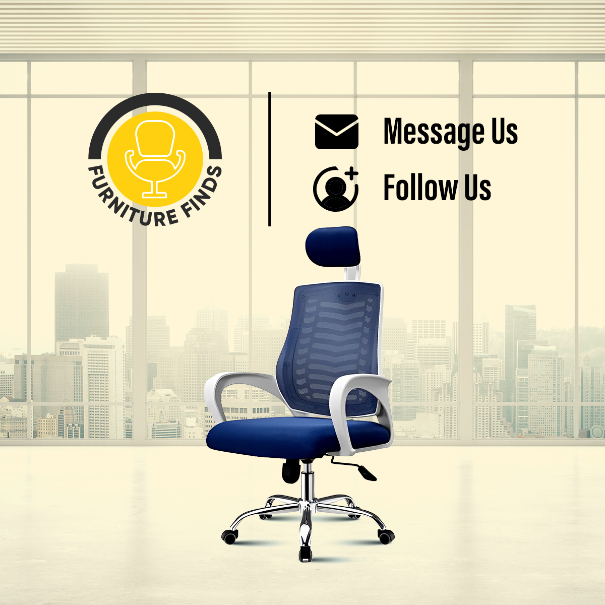 Picture of FF-EC-07ss ( white&blue) Smart Office Manager chair with Headrest (V-Mesh)