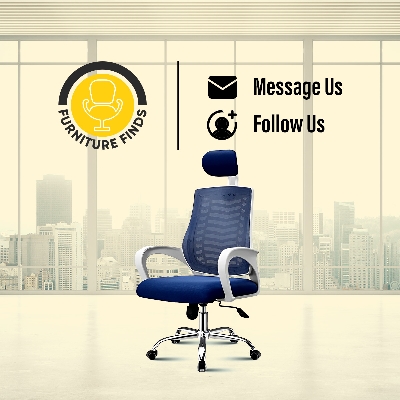 Picture of FF-EC-07ss ( white&blue) Smart Office Manager chair with Headrest (V-Mesh)