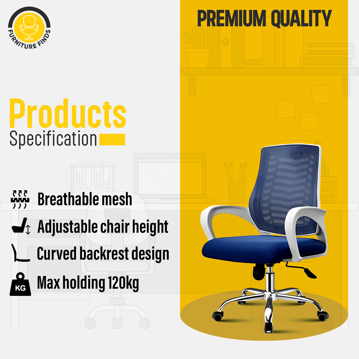Picture of FF-EC-07 (V-Mesh)  smart office Executive Chair (White & Blue)