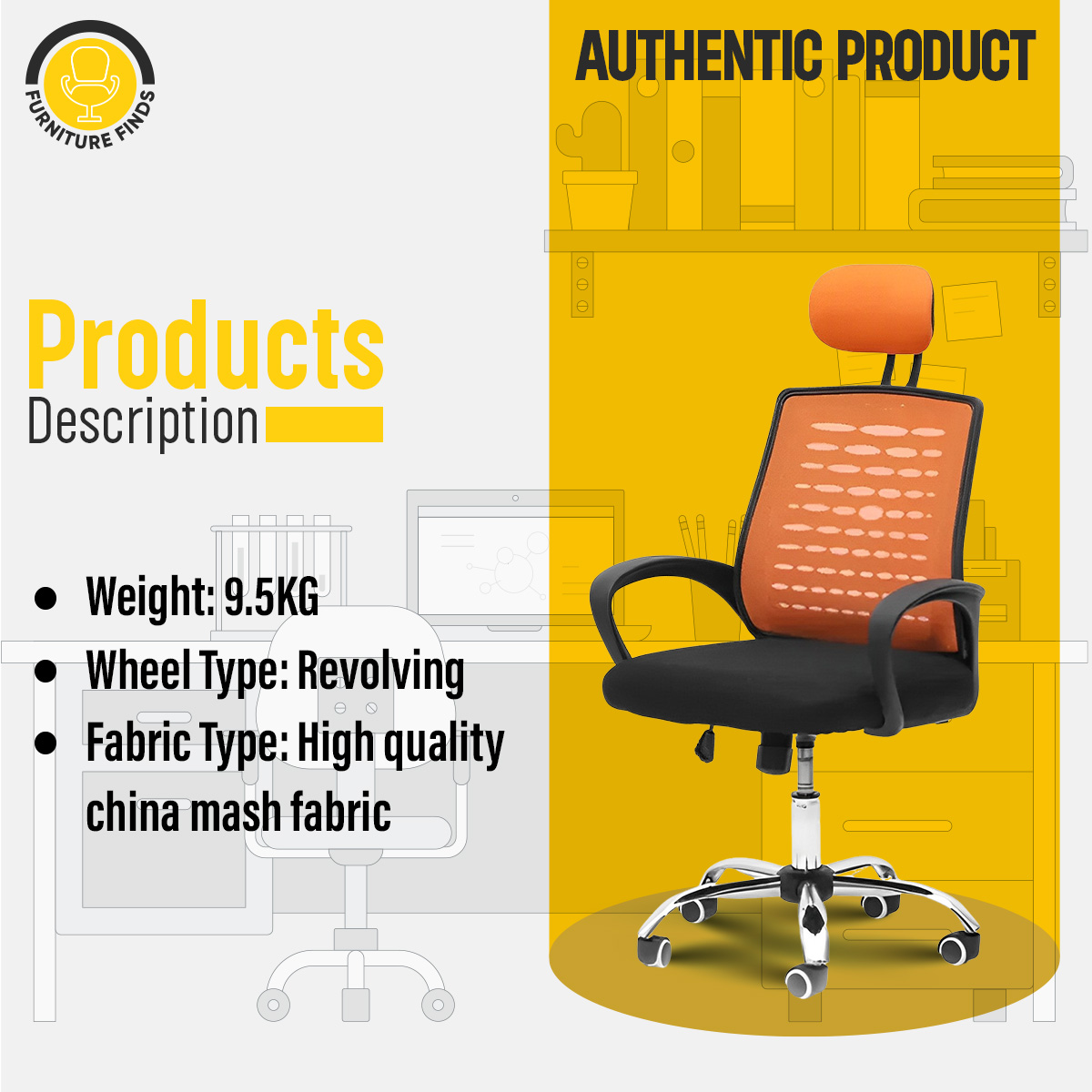 Picture of FF-EC-05ss Executive chair with headrest  (Orange)