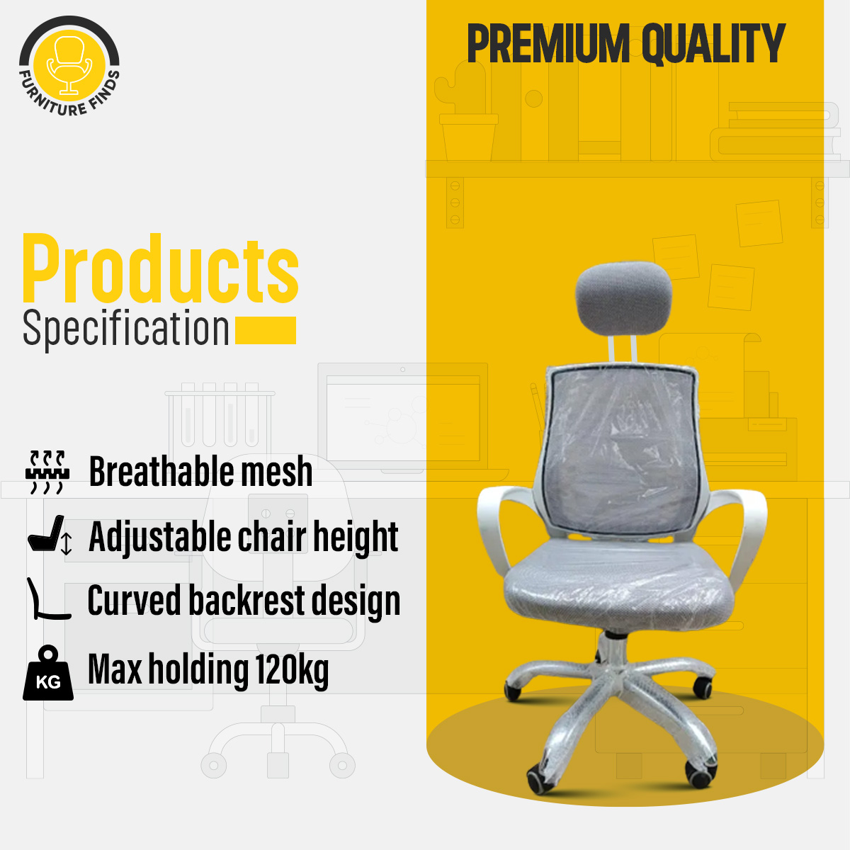 Picture of FF-ec-07ss (Full White) smart Office Executive Chair with Headrest (V-Mesh) (White)