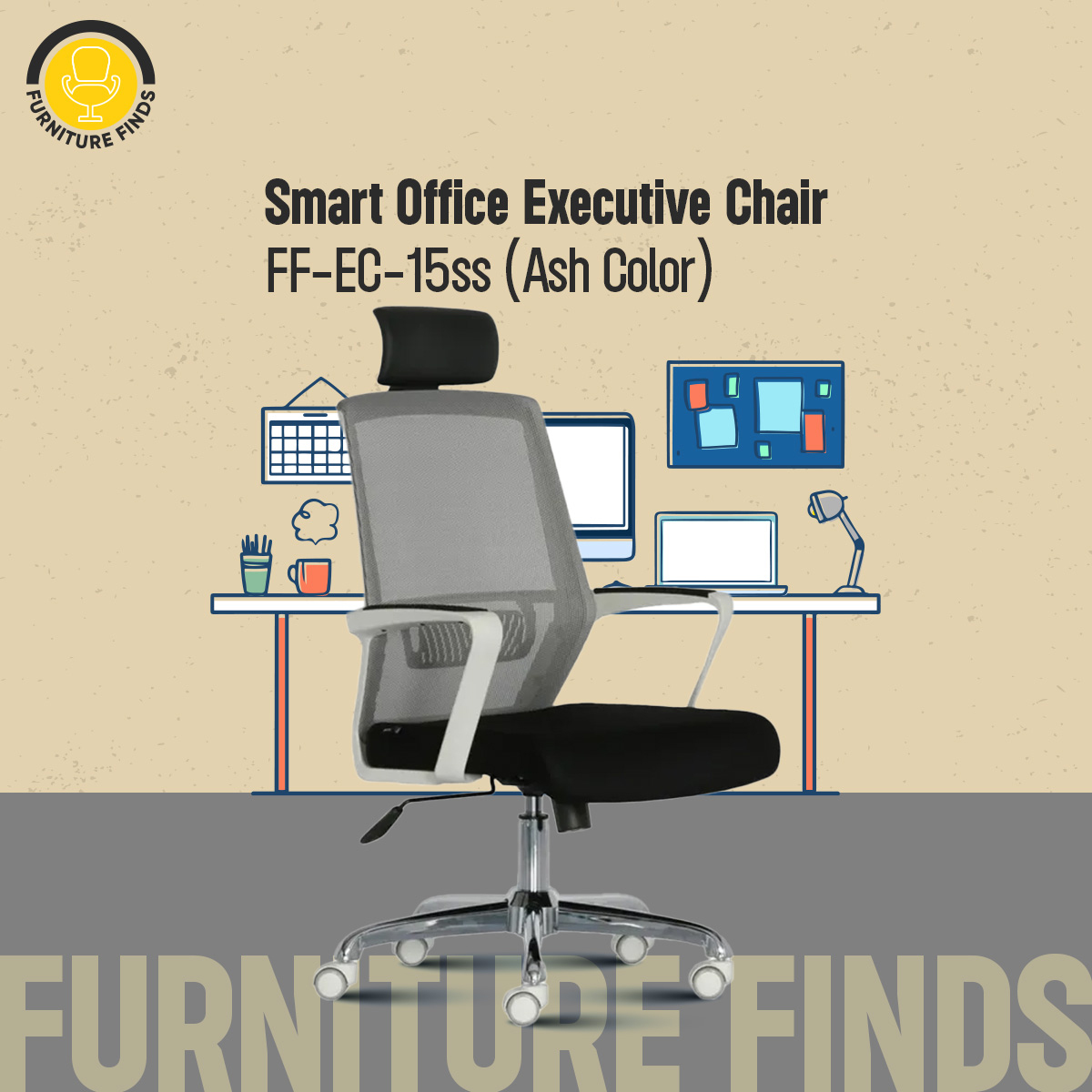 Picture of Smart Office Executive Chair with Headrest  FF-EC-15ss Ash Colour (37k Model) (Light Ash)