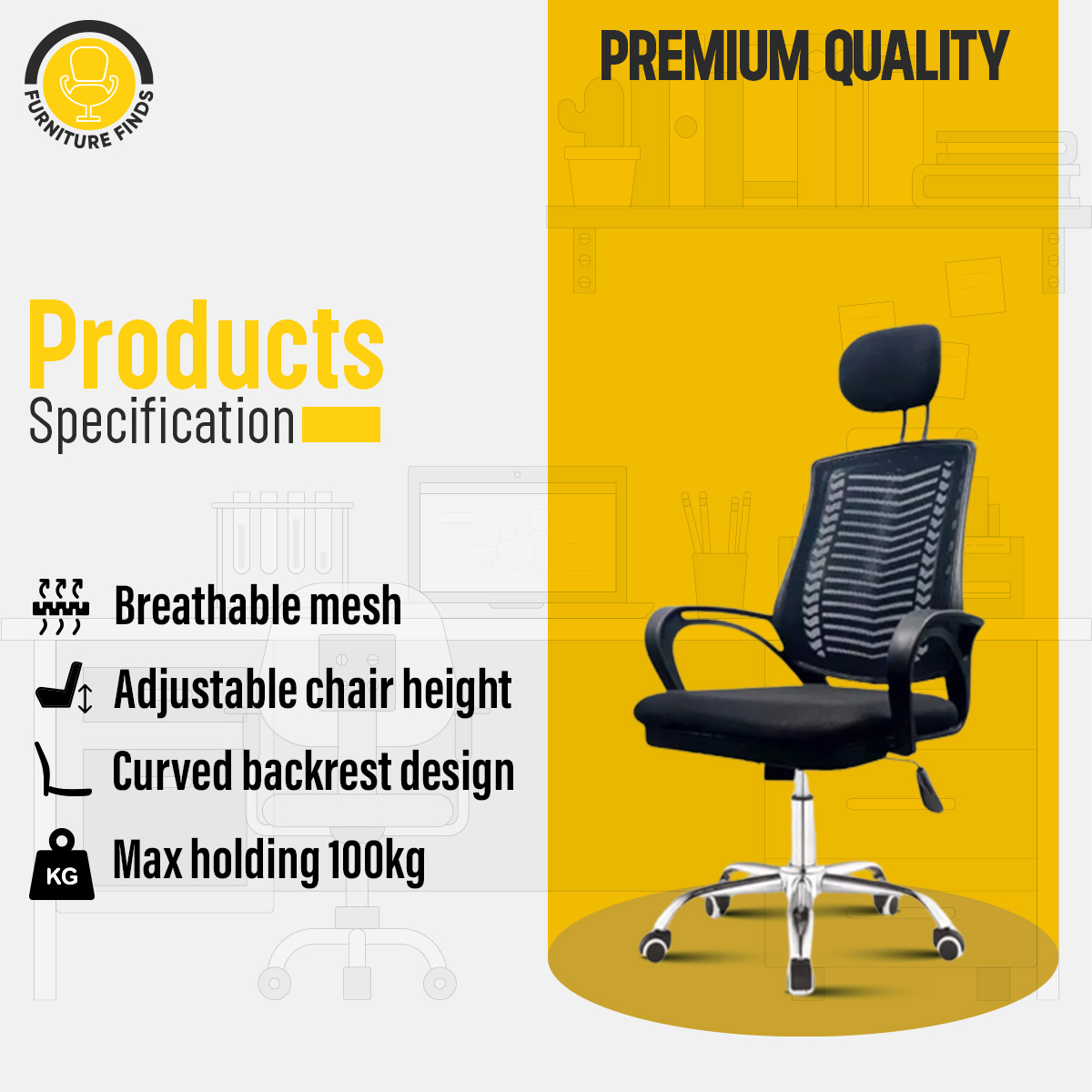 Picture of FF Ec-07SB [V-MESH] Black Smart Executive office Chair With Head Rest