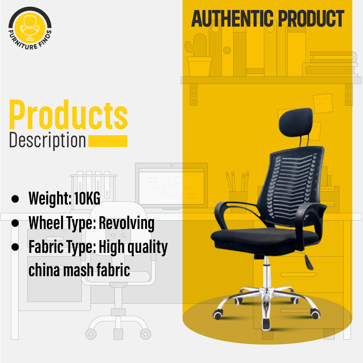 Picture of FF Ec-07SB [V-MESH] Black Smart Executive office Chair With Head Rest