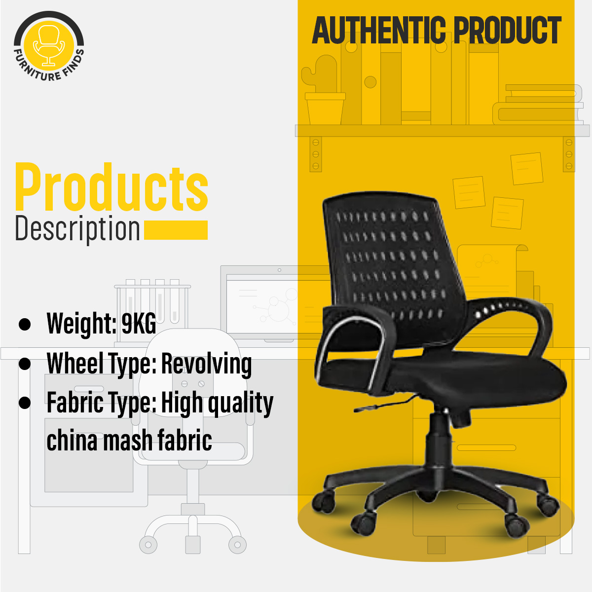 Picture of FF-EC-03p Smart Office Executive Chair (Best Back Support Chair ) Dim-Mesh (Black)