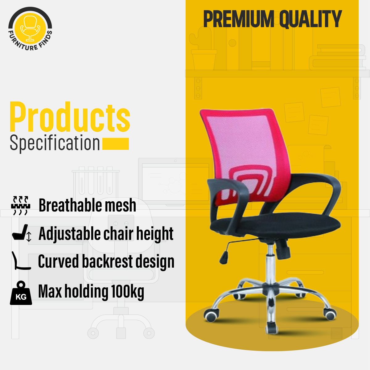 Picture of Executive chair FF-Ec-01ss Red and Black For Smart Office