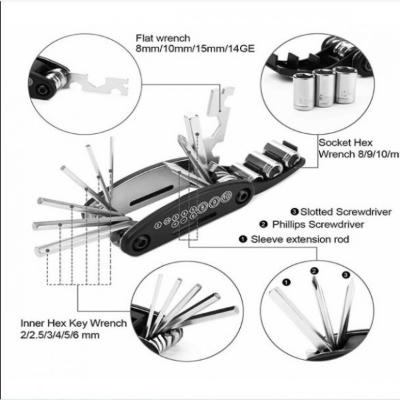 Picture of 16 In 1 Multi-Function Bike & Bicycle Mechanic Repair Tool Kit (Black)
