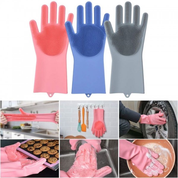 Picture of High Quality Silicone Dish Washing Kitchen Hand Gloves - Multicolor 