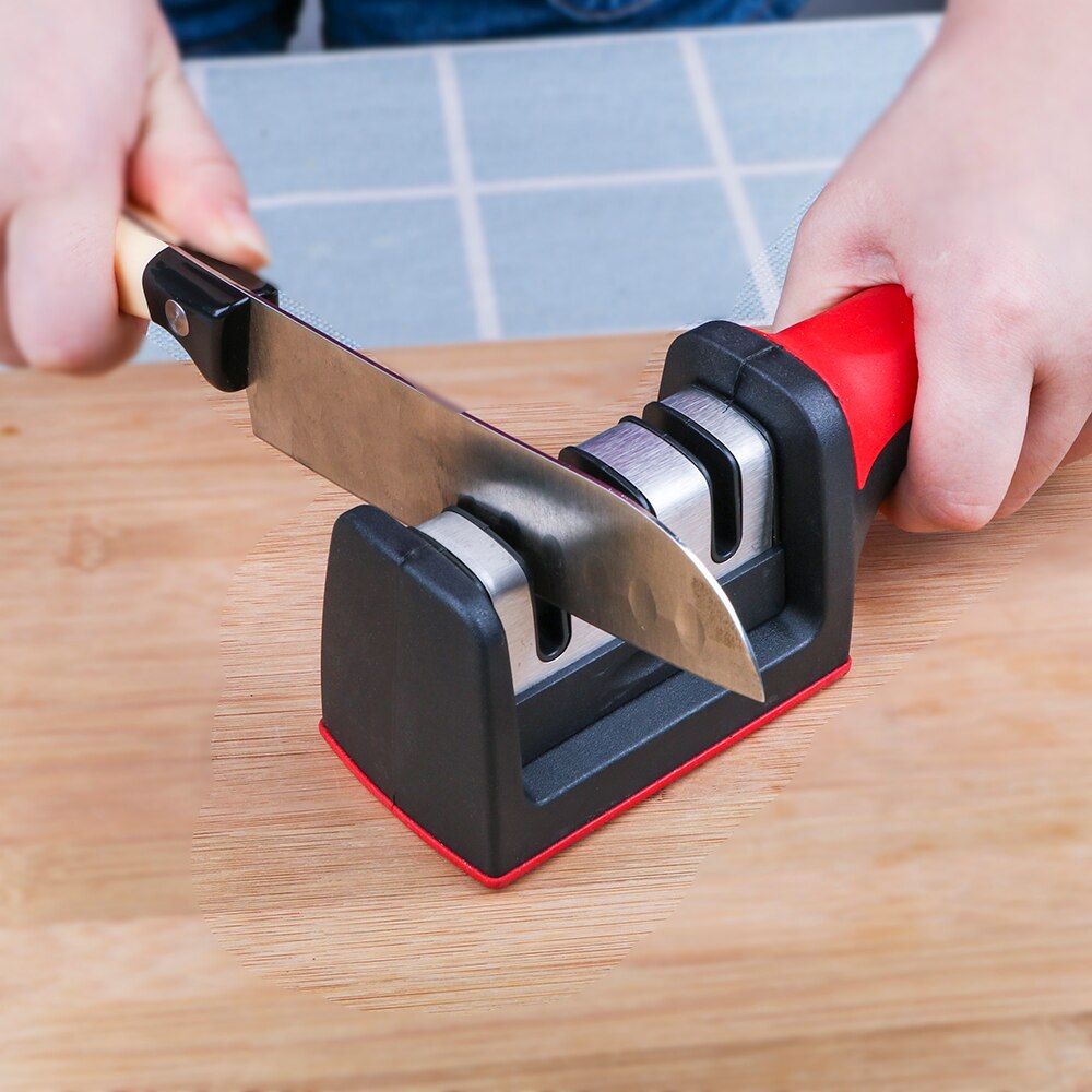 Picture of 3 Stages Knife Sharpener Sharpening Stone Sharpening Hone Grindstone (Red)