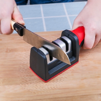 Picture of 3 Stages Knife Sharpener Sharpening Stone Sharpening Hone Grindstone (Red)
