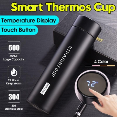 Picture of 500ml Thermos Stainless steel tumbler insulated water bottle cute coffee thermos cup LED Touch Display Temperature Vacuum Flasks Drinkware smart hot water bottle travel mug with extra battery gift (Multicolor)