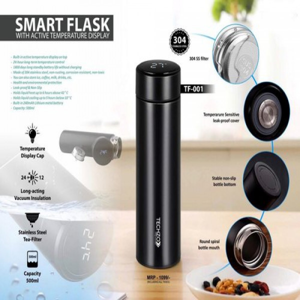Picture of 500ml Thermos Stainless steel tumbler insulated water bottle cute coffee thermos cup LED Touch Display Temperature Vacuum Flasks Drinkware smart hot water bottle travel mug with extra battery gift (Multicolor)