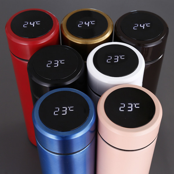 Picture of 500ml Thermos Stainless steel tumbler insulated water bottle cute coffee thermos cup LED Touch Display Temperature Vacuum Flasks Drinkware smart hot water bottle travel mug with extra battery gift (Multicolor)