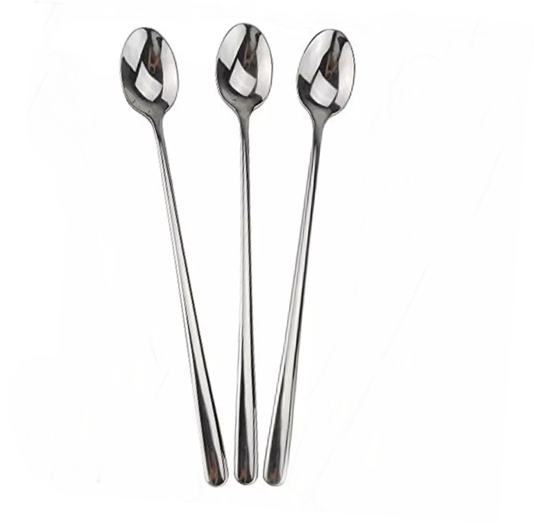 Picture of Stainless Steel Long Tea Spoon 8 inch (3 Pis Set) Long Handle Spoons, Food Grade Stainless Steel, Long Handle Spoon for Ice Cream, iced Coffee, iced Tea, Milkshake, Tea and Other Desserts (Silver)