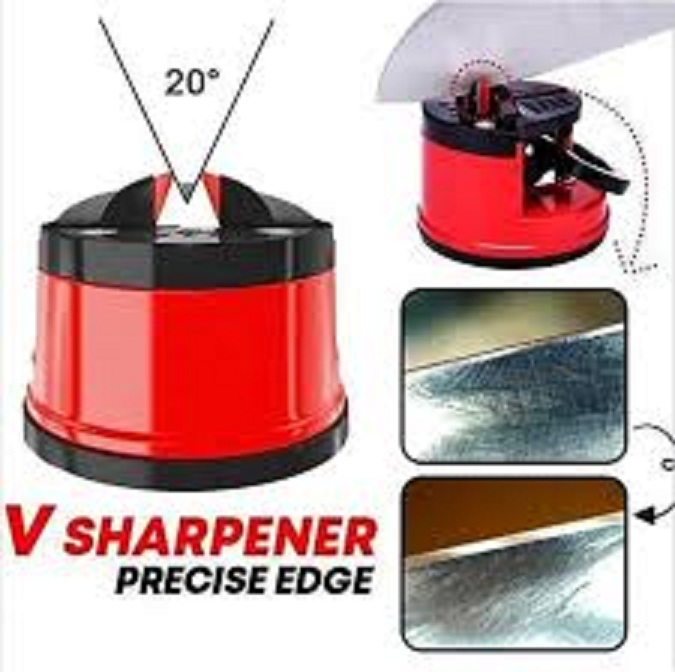 Picture of mini suction cup sharpening stone kitchen Knife Sharpener with Smart Suction Pad Base (Red)