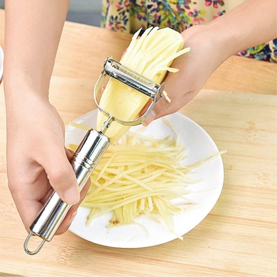 Picture of Stainless Steel Multi-function Vegetable Double Peeler Cutter Julienne Peeler Potato Carrot Grater Kitchen Tool (Silver)