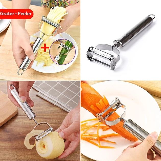 Picture of Stainless Steel Multi-function Vegetable Double Peeler Cutter Julienne Peeler Potato Carrot Grater Kitchen Tool (Silver)