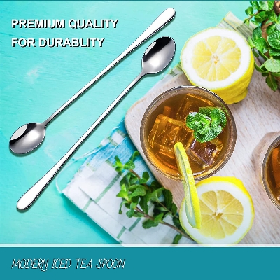 Picture of Stainless Steel Long Tea Spoon 8 inch (6 Pis Set) Long Handle Spoons, Food Grade Stainless Steel, Long Handle Spoon for Ice Cream, iced Coffee, iced Tea, Milkshake, Tea and Other Desserts (Silver)
