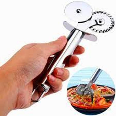 Picture of Double Roller Stainless Steel Pizza Cutter Utensils Pizza Tools Cake Tools Pizza Slicer Peel (Silver)