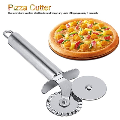 Picture of Double Roller Stainless Steel Pizza Cutter Utensils Pizza Tools Cake Tools Pizza Slicer Peel (Silver)