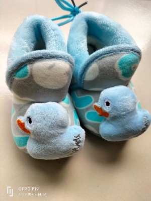 Picture of Baby Shoes Winter Velvet Warm Soft Infant Toddler Flats Newborn Walks Lacing Shoes Flats,Soft Sole Crib Shoes, Anti-slip Prewalker Solid Color Shoes (Light blue,6-12 months)