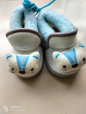 Picture of Baby Shoes Winter Velvet Warm Soft Infant Toddler Flats Newborn Walks Lacing Shoes Flats,Soft Sole Crib Shoes, Anti-slip Prewalker Solid Color Shoes (Blue,6-12 months)
