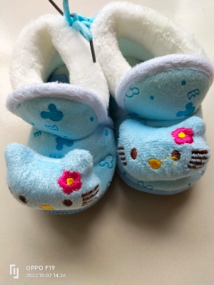 Picture of Baby Shoes Winter Velvet Warm Soft Infant Toddler Flats Newborn Walks Lacing Shoes Flats,Soft Sole Crib Shoes, Anti-slip Prewalker Solid Color Shoes (Blue,6-12 months)