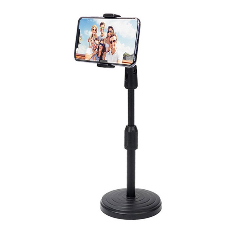 Picture of Desktop mobile phone holder stand 360 rotate for Live video, 360 Rotate Mobile Phone Holder Desktop Stand Adjustable height for Live Streaming Shoot Video Round Base Smartphone (Black)