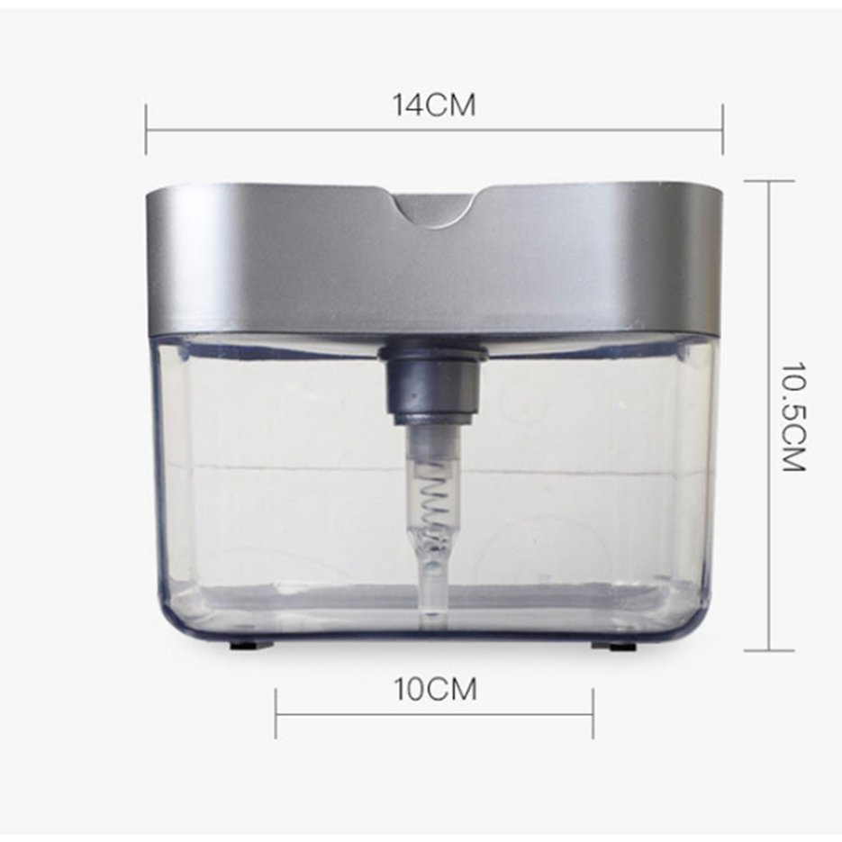 Picture of 2 In1 Kitchen Liquid Soap Pump Dispenser Sponge Holder Press Countertop Rack With Sponge Holder Kitchen Cleaner Tool Gray (Multicolor)