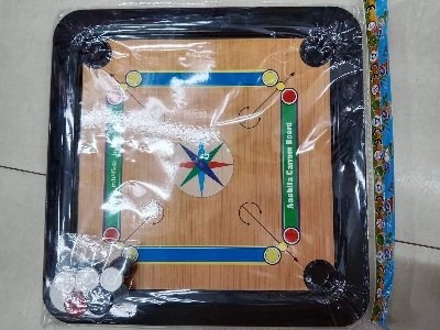 Picture of Plastic Carrom Board (Both side play : One side Carrom board & Other side Ludu ).Board game - Multi color - (14X14) Inch (Multicolor)