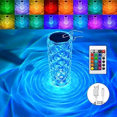 Picture of 16 Color Crystal Rose Diamond Table Lamp Acrylic Table Lamp for Living Room Bedroom with Remote (Multicolor)