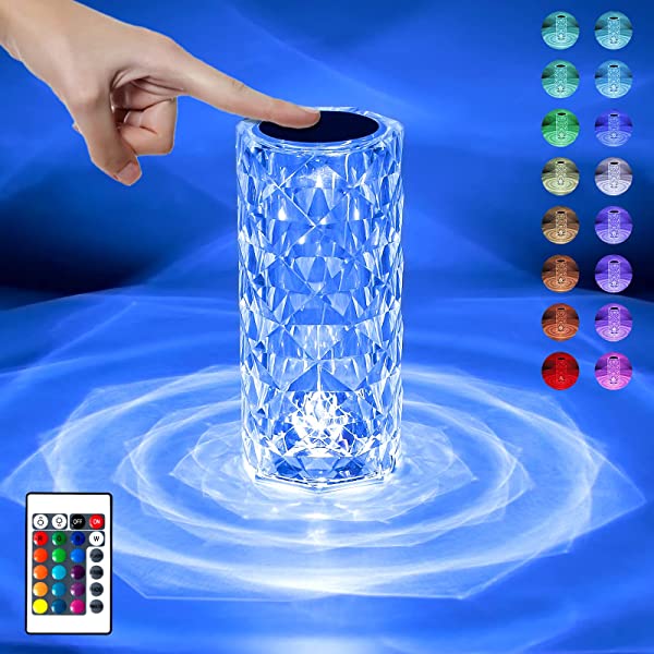 Picture of 16 Color Crystal Rose Diamond Table Lamp Acrylic Table Lamp for Living Room Bedroom with Remote (Multicolor)
