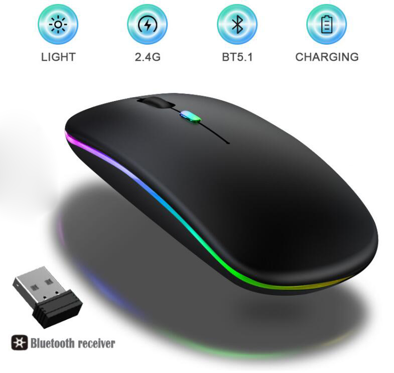 Picture of Rechargeable Wireless High End Ultra-thin Type C Mouse 2.4Ghz Optical RGB Dual-model Mouse (Black)