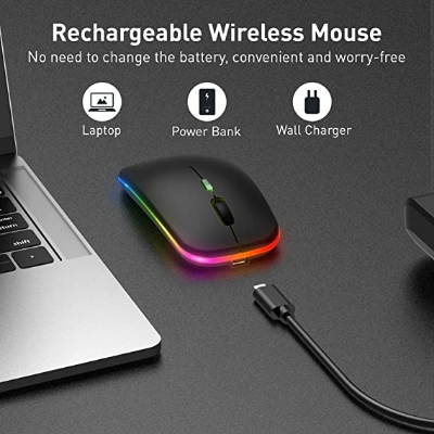 Picture of Rechargeable Wireless High End Ultra-thin Type C Mouse 2.4Ghz Optical RGB Dual-model Mouse (Black)