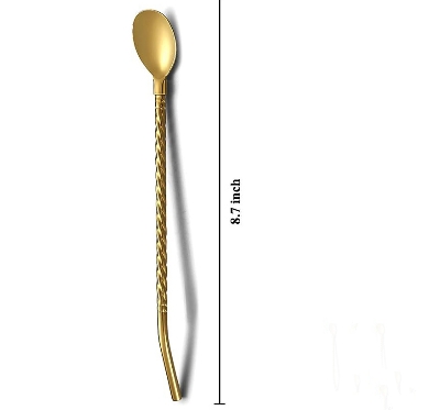Picture of Gold Iced Tea Spoon With Straw Handle For Drinking, 8.7" Stainless Steel Long Handle Titanium Gold Plating Bar Spoon Silverware For Cocktail, Ice Cream, Mixing and Stirring (1 Pieces)