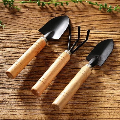 Picture of 3pcs/Set Mini Gardening Tools (10inch) Wood Handle Potted Plants Shovel Rake Spade - Gardening Tools (Multicolor)