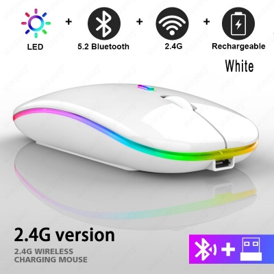 Picture of Tablet Phone Computer Bluetooth Wireless Mouse Charging Luminous 2.4G USB Wireless Mouse Portable Mouse (White)