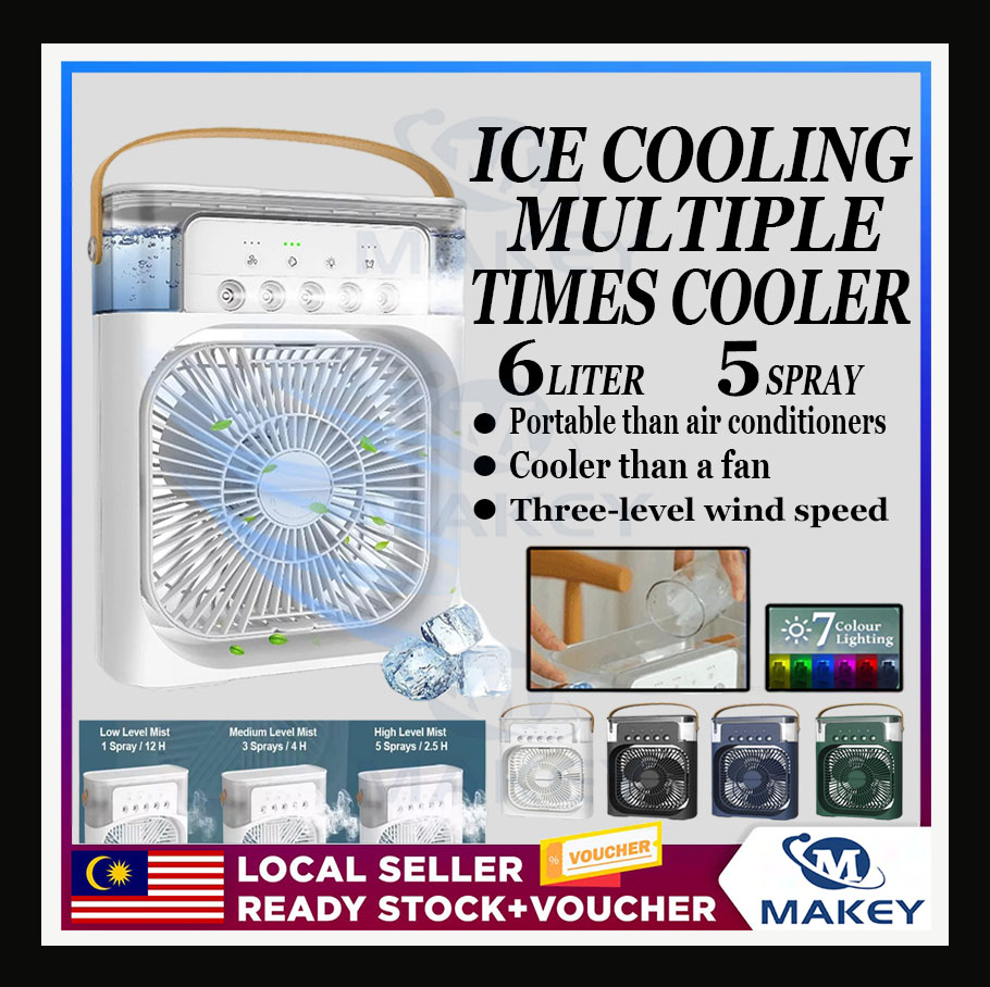 Picture of Air Cooler Fan 3 in 1 Mini Portable Fan Humidifier with 7 Colors LED Light Air Conditioner Cooler Water Cooling (Multicolor)