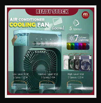 Picture of Air Cooler Fan 3 in 1 Mini Portable Fan Humidifier with 7 Colors LED Light Air Conditioner Cooler Water Cooling (Multicolor)