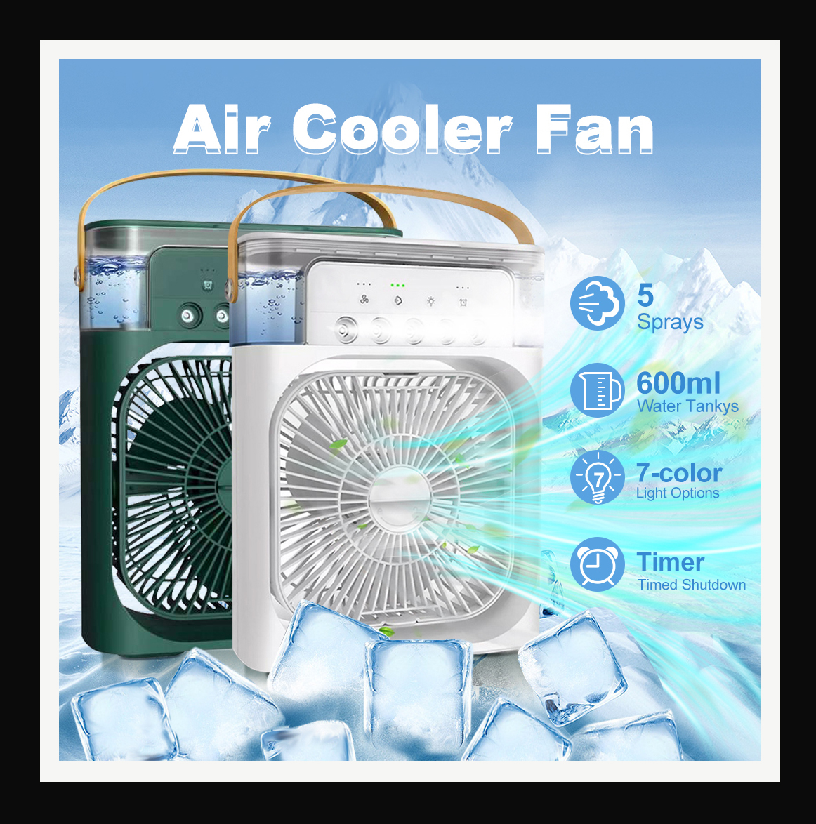 Picture of Air Cooler Fan 3 in 1 Mini Portable Fan Humidifier with 7 Colors LED Light Air Conditioner Cooler Water Cooling (Multicolor)