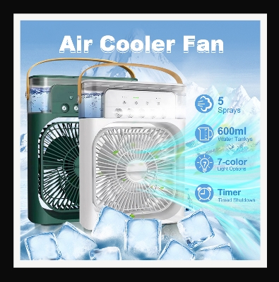 Picture of Air Cooler Fan 3 in 1 Mini Portable Fan Humidifier with 7 Colors LED Light Air Conditioner Cooler Water Cooling (Multicolor)