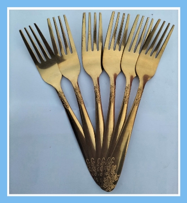 Picture of Golden Stainless Steel Tea Spoon Set – 6 Pieces, 6-Inch Size for Home & Restaurant (6 pieces fork)
